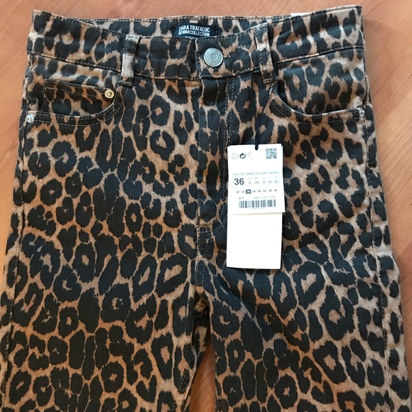 NWT. ZARA Leopard Print Jeans. - Picture 4 of 8